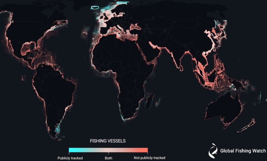 Carte des navires non enregistrés, Global Fishing Watch