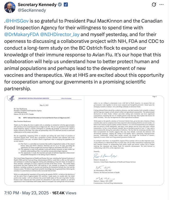 Message de RFK Jr sur Twitter, 23 mai 2025