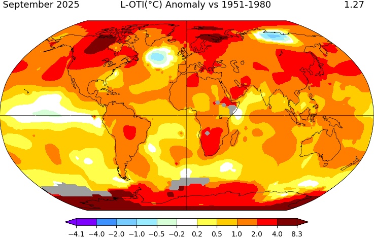 Anomalies de temp&eacute;rature, septembre 2025 (Goddard)