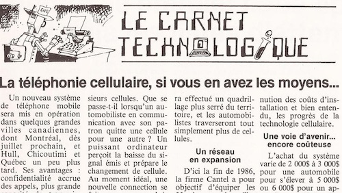 Article d'Hebdo--Science en 1985 sur les cellulaires