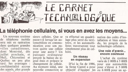 Article d'Hebdo--Science en 1985 sur les cellulaires