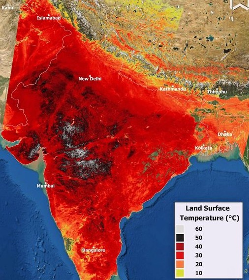 Inde - Températures 29 avril 2022 - Copernicus