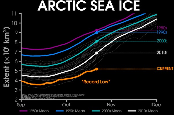 Superficie recouverte de glace, 1980-2020