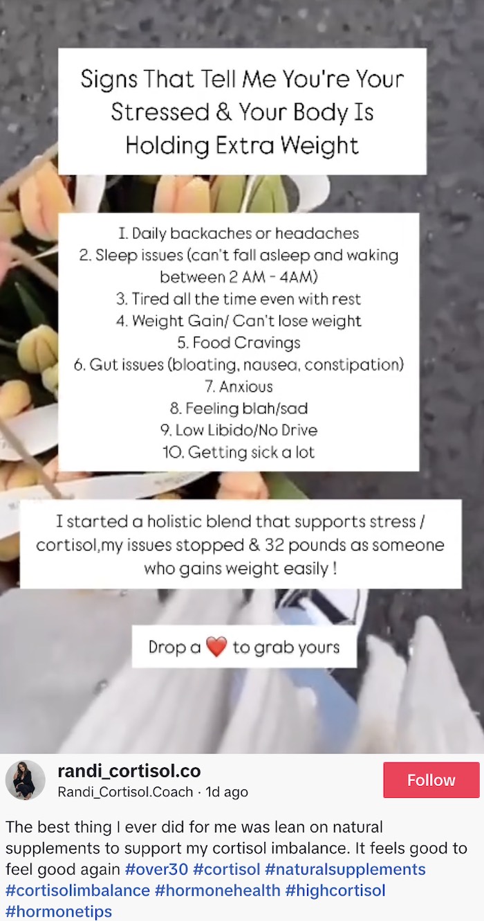 Cortisol - Capture d'écran TikTok2