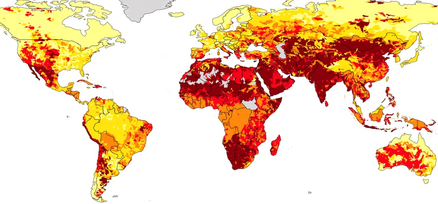 Carte des pays en fonction du risque de p&eacute;nurie d'eau