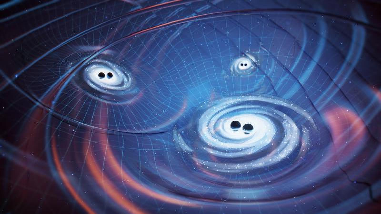 Repr&eacute;sentation artistique d'un fond d'ondes gravitationnelles.jpg