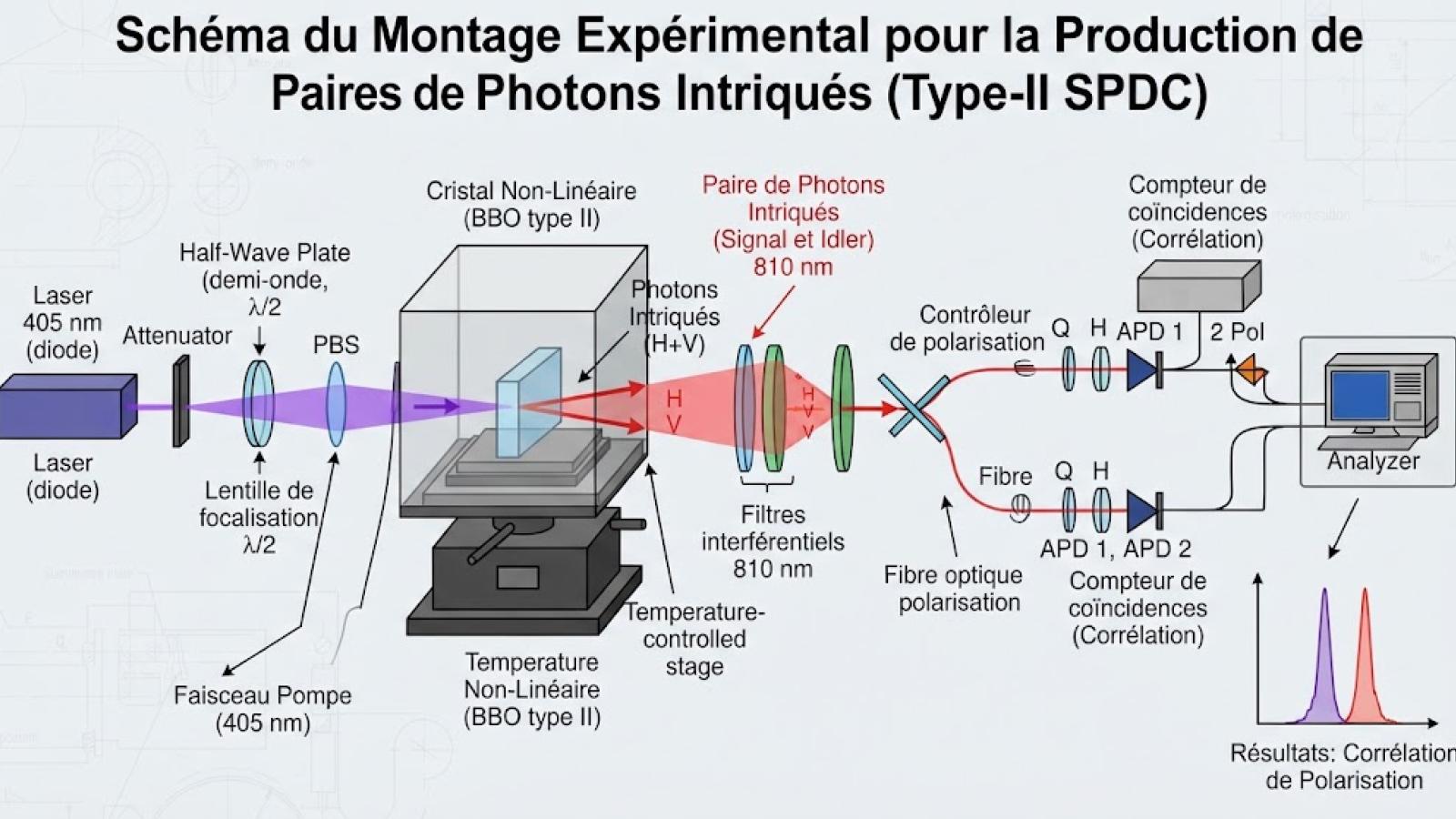 Montage exp&eacute;rimental pour la production de paire de particules intriqu&eacute;es.jpg