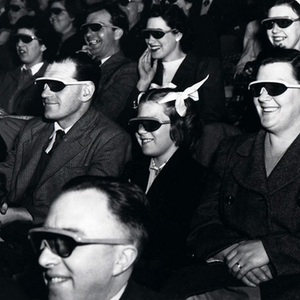 Audience wearing special glasses